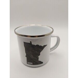 Minnesota State Enamel Steel Mug White With Silver Rim 4 Inch Height Coffee